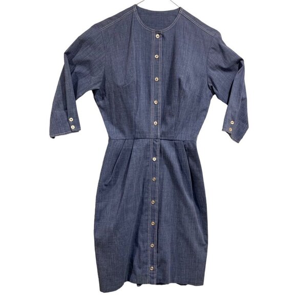 AnR Jr. Cotton Lightweight Denim Shirt Dress A-Line Pockets 1960s Vintage - Picture 1 of 10